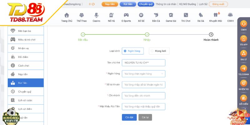 Cách Rút Tiền TD88 An Toàn Về Tài Khoản Ngân Hàng